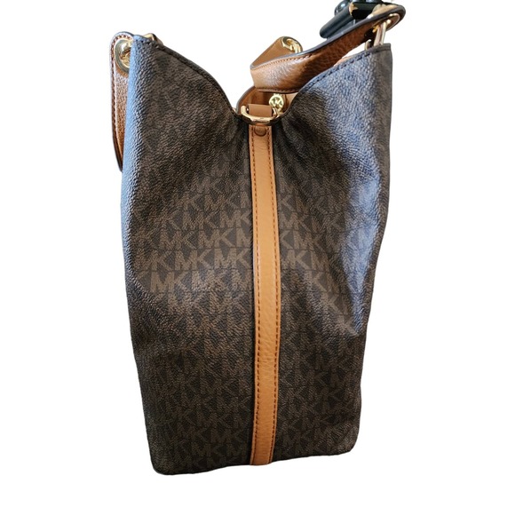 Michael Kors Brooklyn Ladies Large Brown Canvas Satchel Bag - Picture 12 of 16